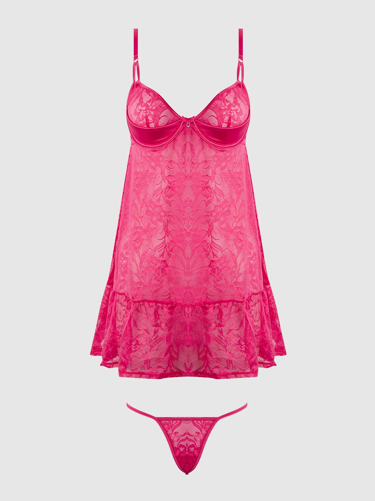 FLORA LACE BABYDOLL & G-STRING SET: PINK DRAGON / L