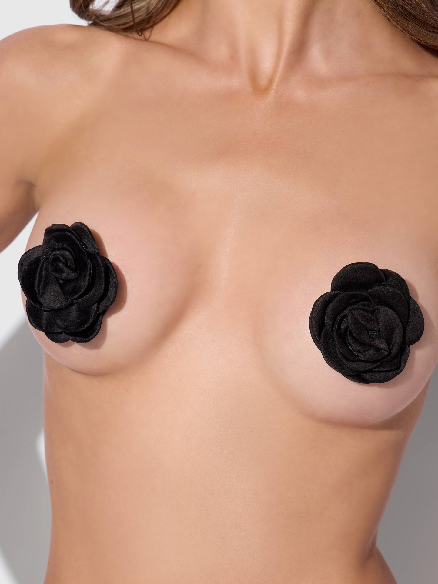 SATIN FLORAL PASTIES: BLACK / O/S