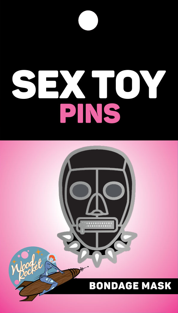 Bondage Mask Black Enamel Pin, WRP-009: Black, Gray
