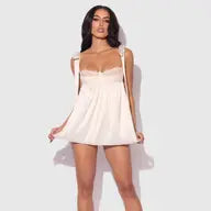 Rosalie Satin & Embroidered Lace Babydoll & G-String Set