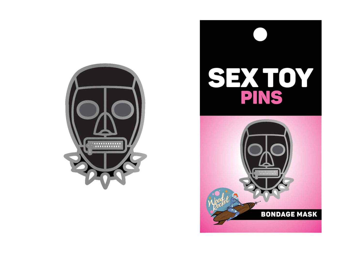 Bondage Mask Black Enamel Pin, WRP-009: Black, Gray