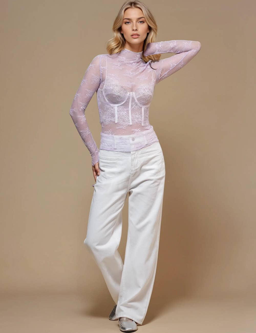 Lux Layering Floral Lace See Through Mesh Top Blouse SKT151: Black / M