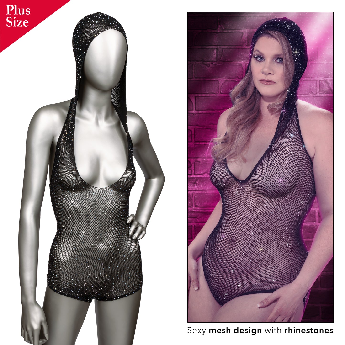 Radiance™ Plus Size Hooded Deep V Body Suit