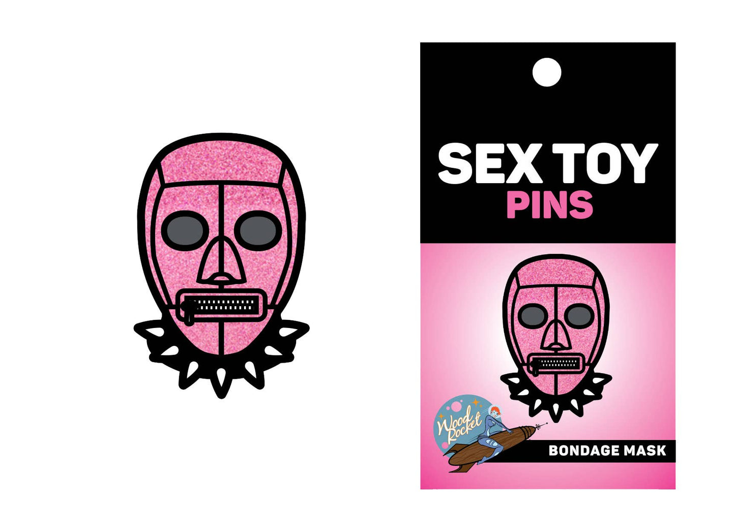 Bondage Mask Pink Enamel Pin, WRP-008: Black, Pink Glitter