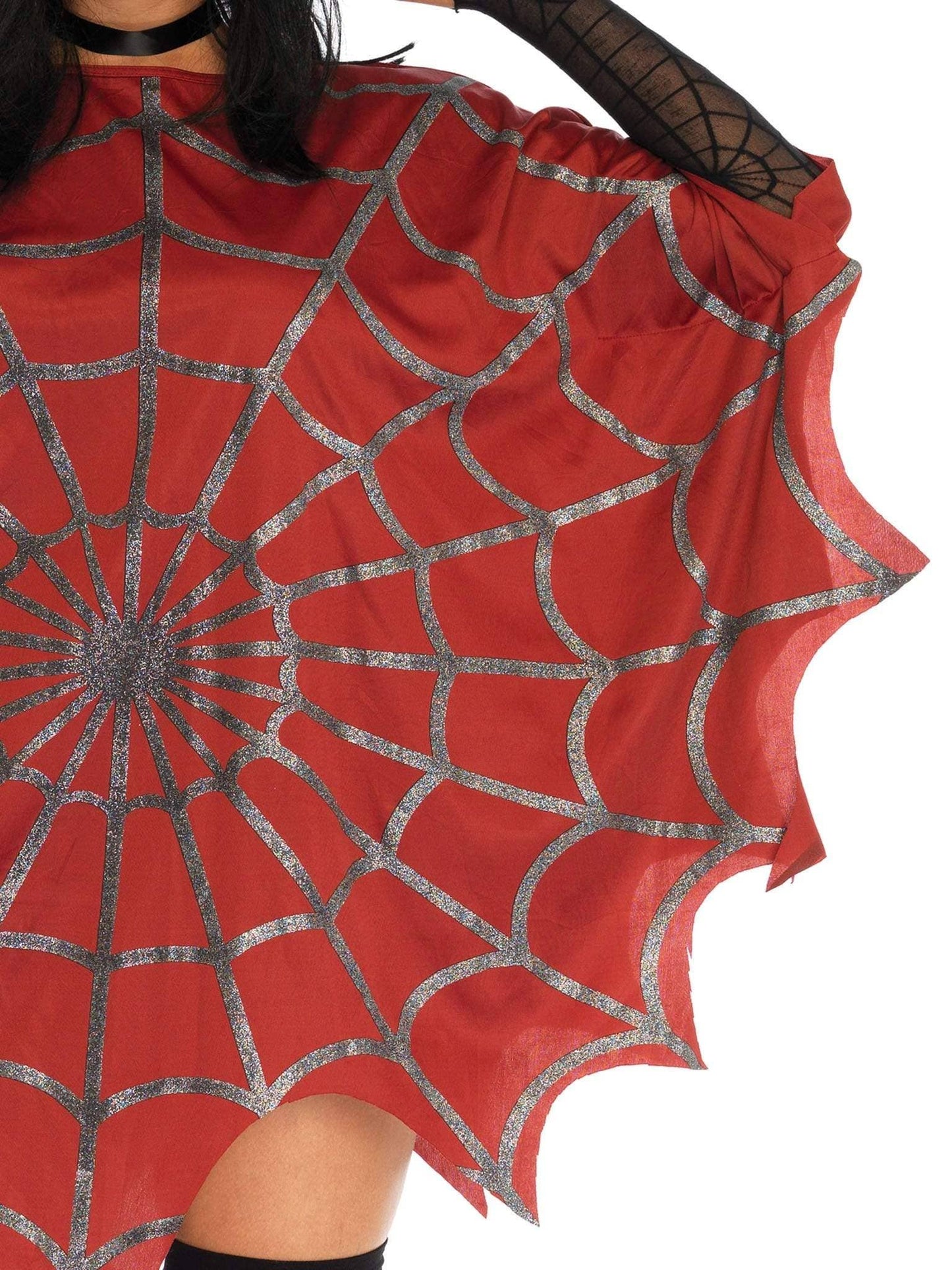 Gothic Glitter Spider Web Costume Poncho: Red / One Size