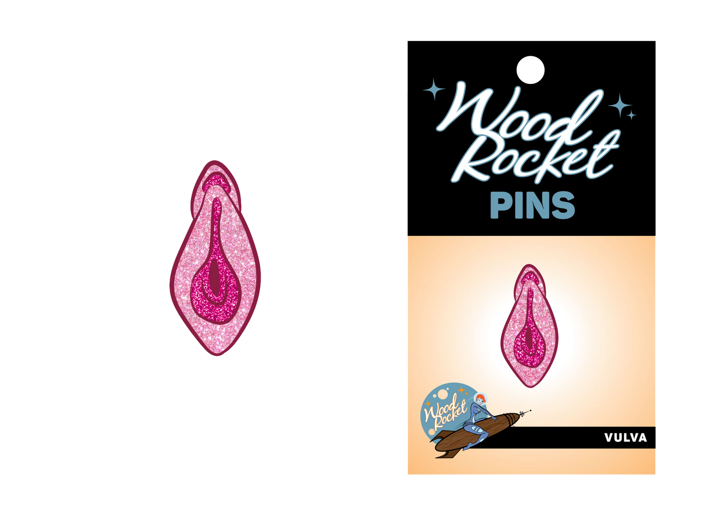 Vulva Enamel Pin, WRP-007: Pink Glitter