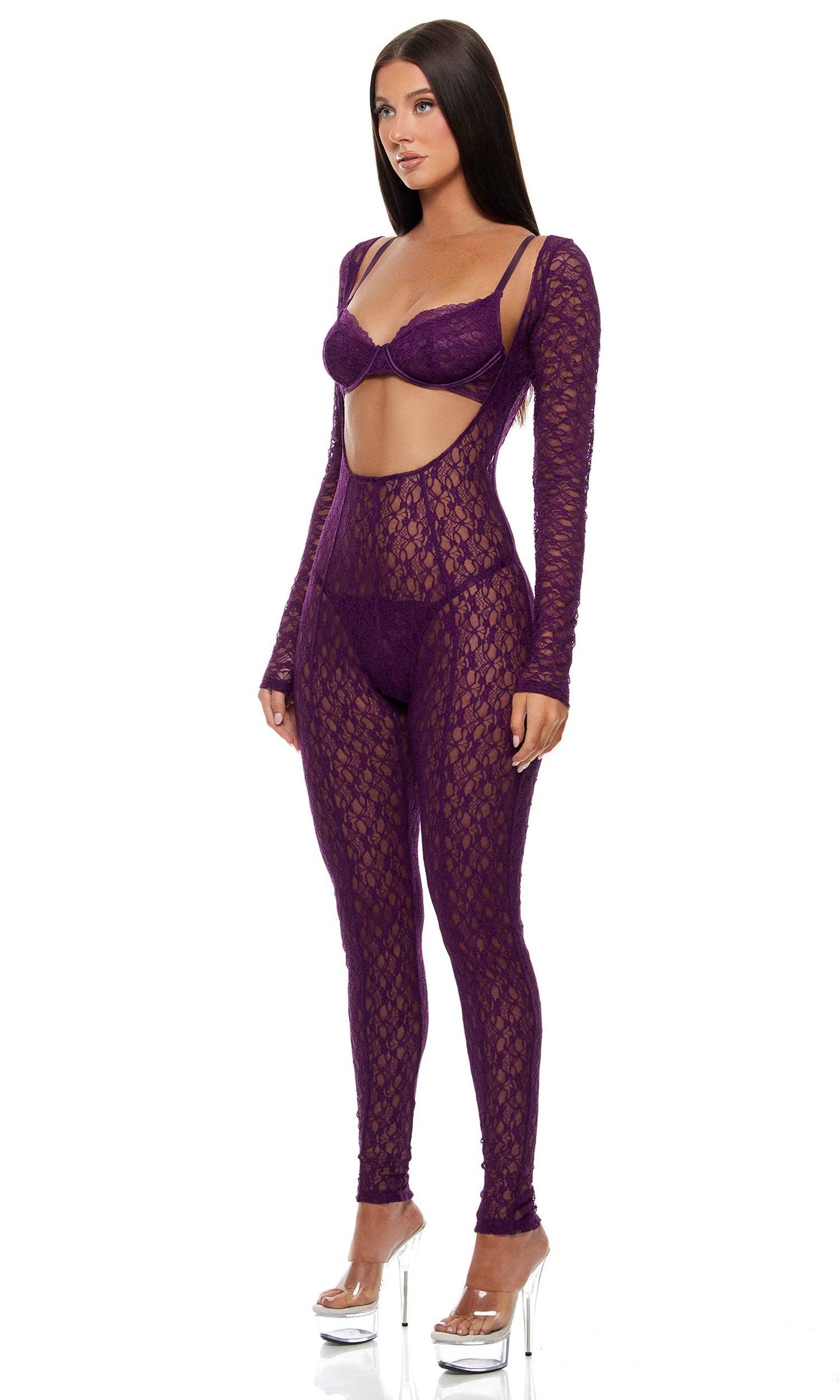 Feel Me Textured Lace Jumpsuit Lingerie Set