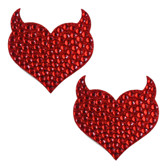Hearts Desire Red Jewel Devil I Heart U Nipple Cover Pasties: Red / O/S