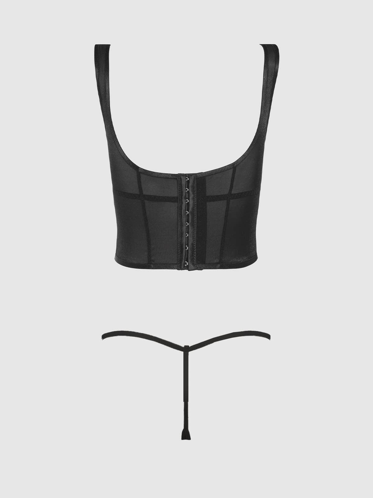 YVONE SHIMMER MESH BUSTIER & G-STRING SET: BRICK DUST / XL