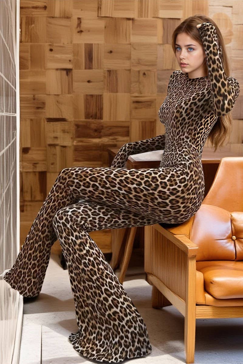 IN THE WILD LEOPARD PRINT BODYSUIT BACKLESS SLIM FIT JUMPSUIT