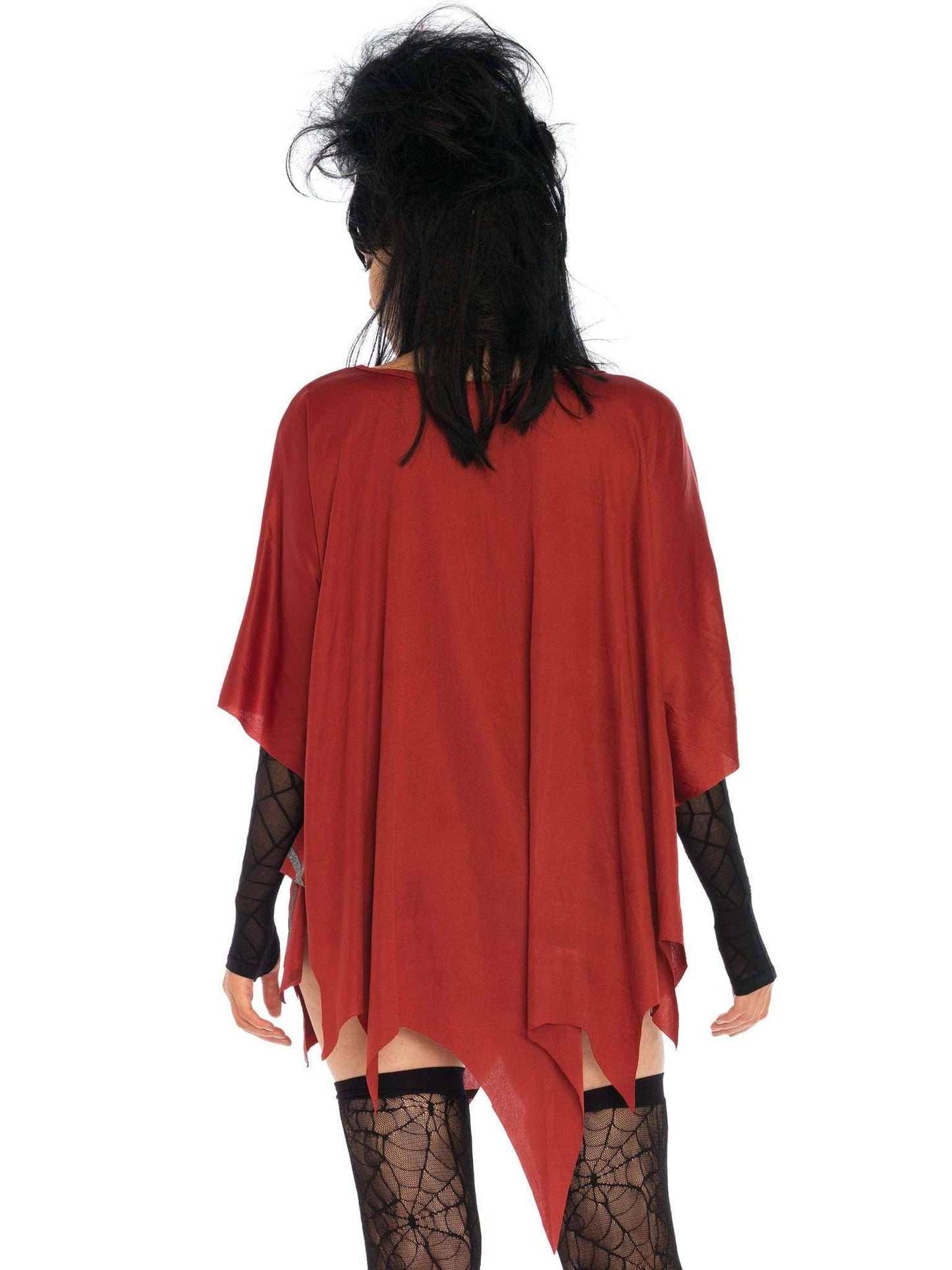 Gothic Glitter Spider Web Costume Poncho: Red / One Size