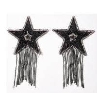 A Star Is Born Black Jewel Crysal Tassel Star Reusable Silicone Nipple Cover Pasties: Black / O/S