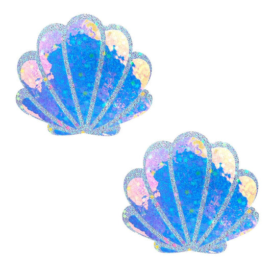 Purple Cotton Candy Iridescent Blacklight  Mermaid Shell Nipple Cover Pasties: Blue / O/S