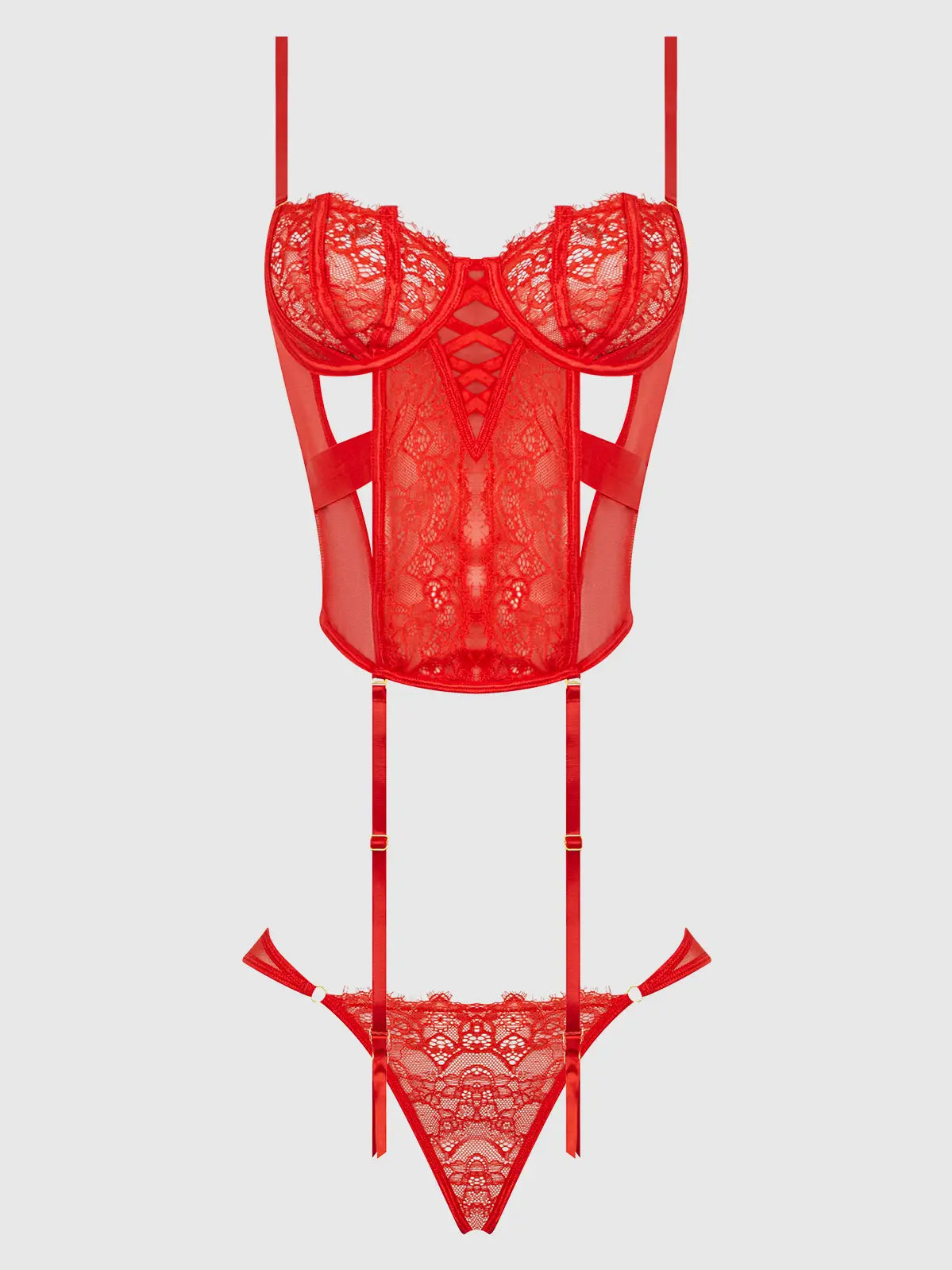 Nadia Lace & Mesh Corset & Backless Hipster Set