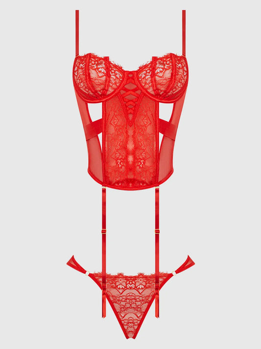 Nadia Lace & Mesh Corset & Backless Hipster Set