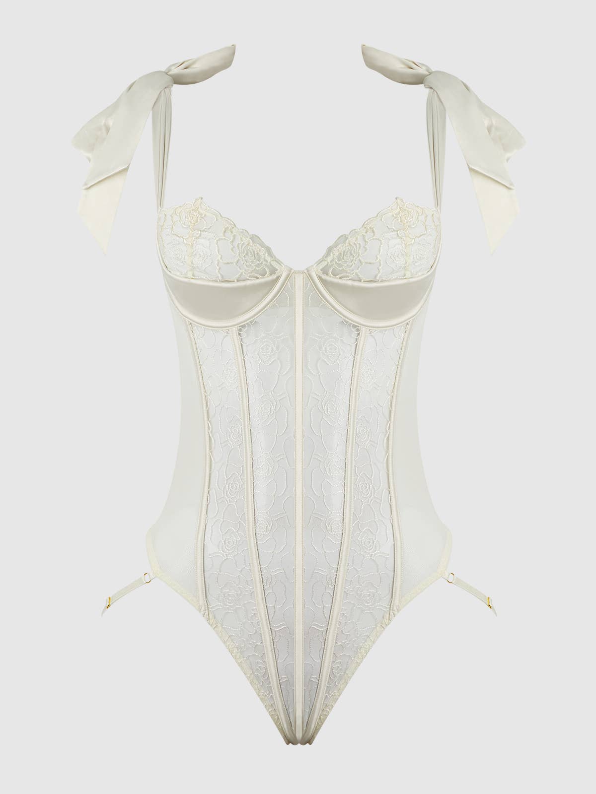 ROSALIE BRIDAL EMBROIDERED LACE TEDDY: PEARL IVORY / M