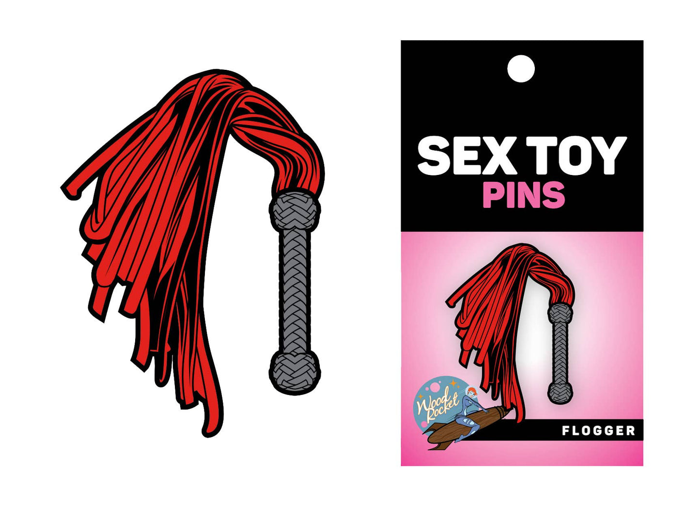 Flogger Enamel Pin, EPT-014: Black, Red , Gray