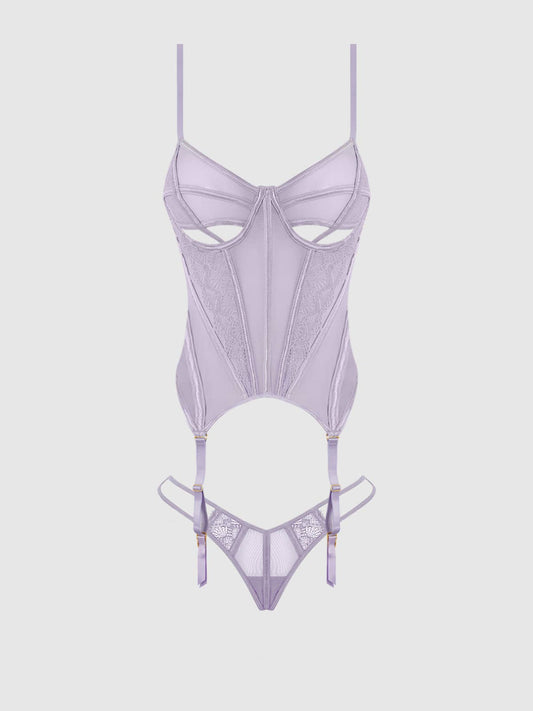 VIVIENNE LACE CORSET & G-STRING SET: LAVENDER / S