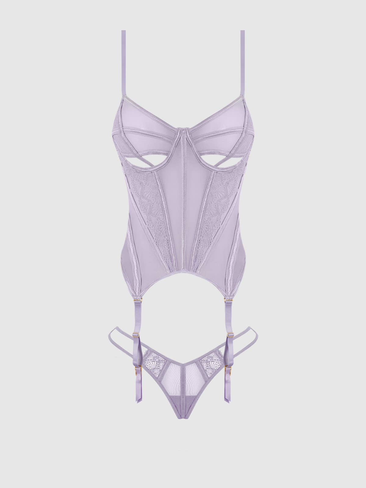VIVIENNE LACE CORSET & G-STRING SET: LAVENDER / 3X/4X