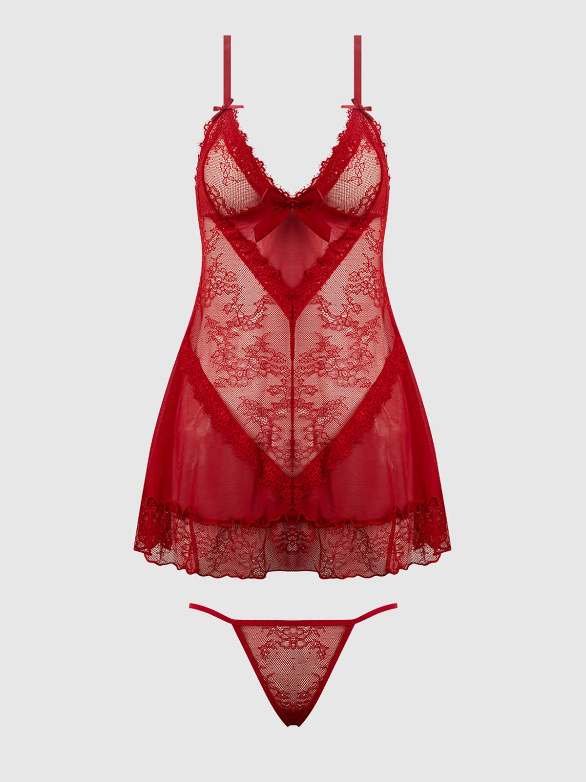 KIKI LACE BABYDOLL & G-STRING SET: BLACK / L