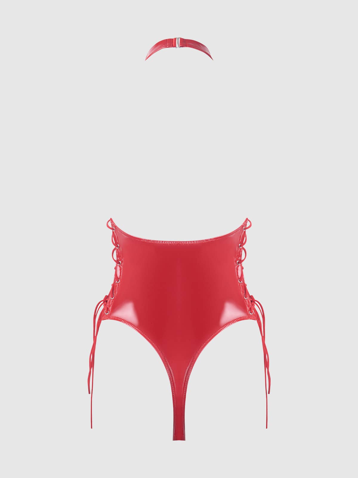 TRINITY PATENT LACE UP HALTER TEDDY: Red / 3X/4X