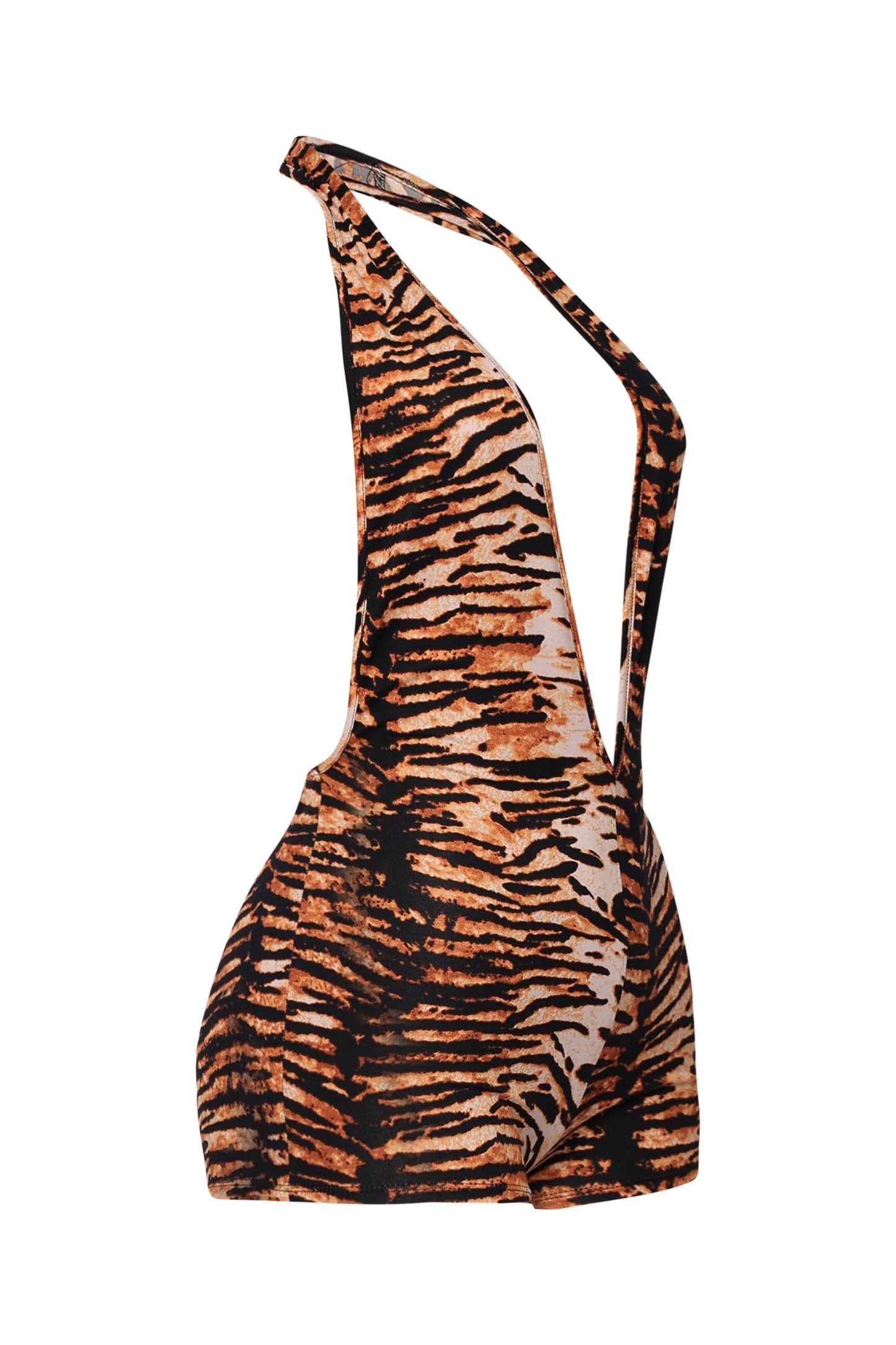Low rise deep halter neck romper: TIGER / S