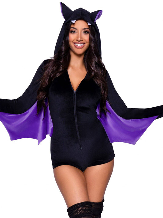 Comfy Bat Costume: Black/Purple / Large