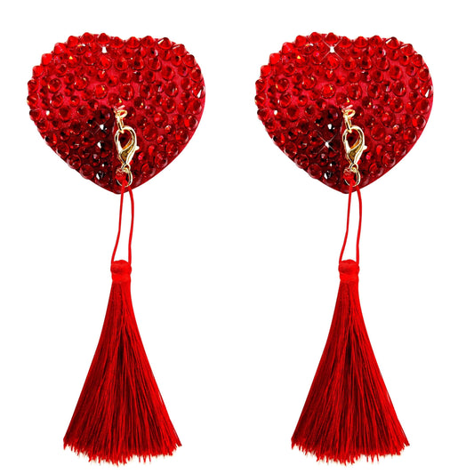 Forever Yours Red Heart Crystal Tassel Reusable Silicone Nipple Cover Pasties: Red / O/S
