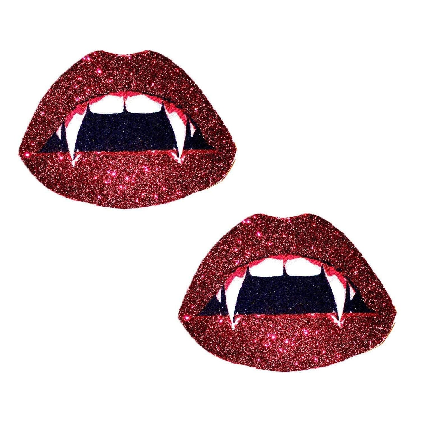 Vampire Fang Red Glitter Lip Blacklight Nipple Cover Pasties: Red / O/S