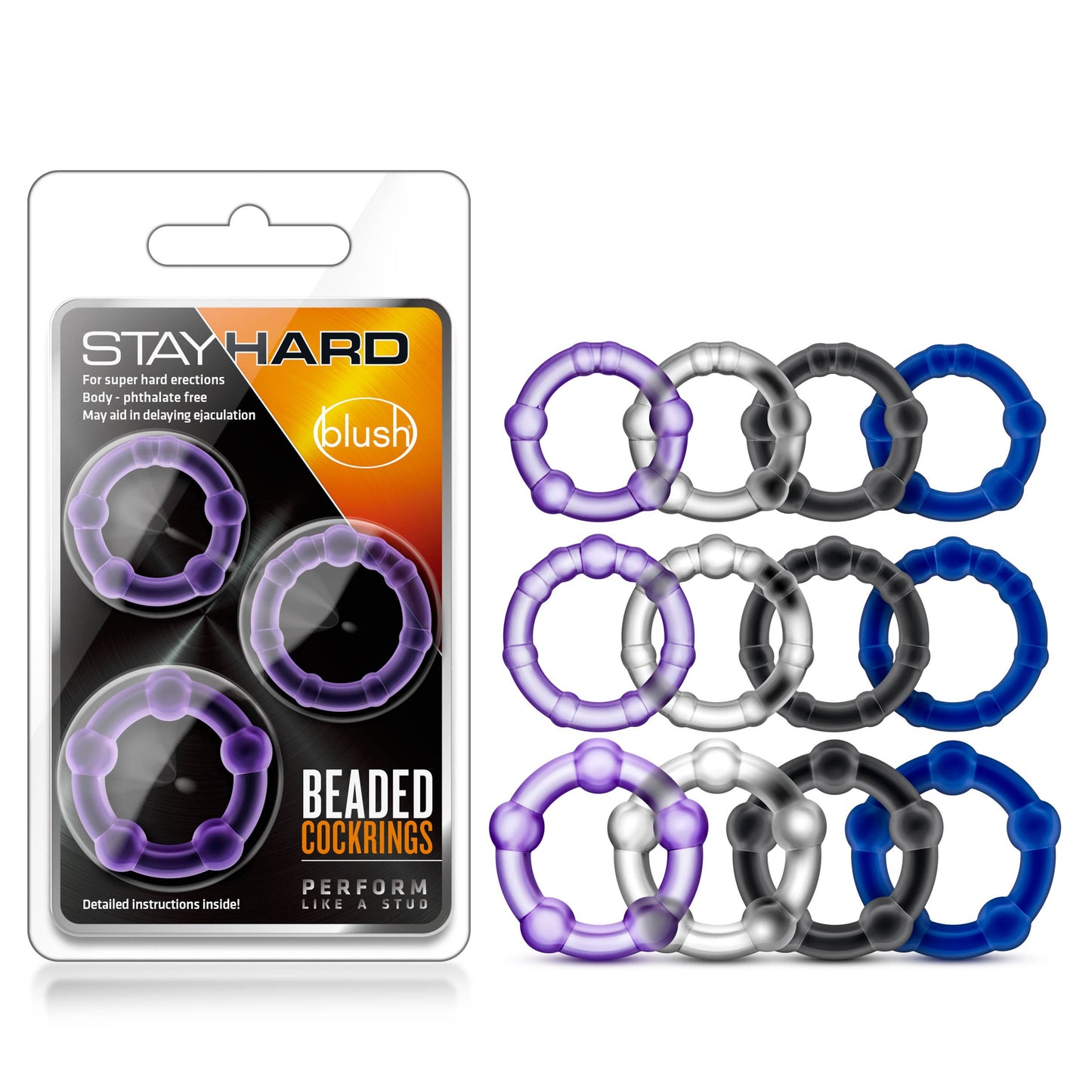 Stay Hard - Beaded Cock Rings - Set of 3: Purple