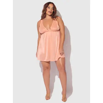 Yvone Shimmer Mesh Babydoll & G-String Set Peach Please/ 1X-2XL