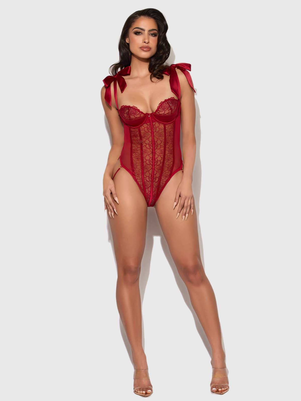 ROSALIE EMBROIDERED LACE TEDDY: BLACK / 3X/4X