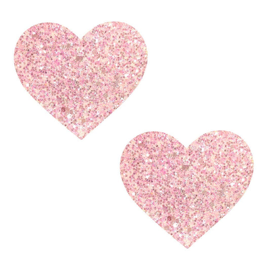 Powder Puff Pastel Baby Pink GlitterI Heart U Nipple Cover Pasties: Pink / O/S