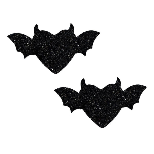 Vampire Bat Black Glitter Heart Nipple Cover Pasties: Black / O/S