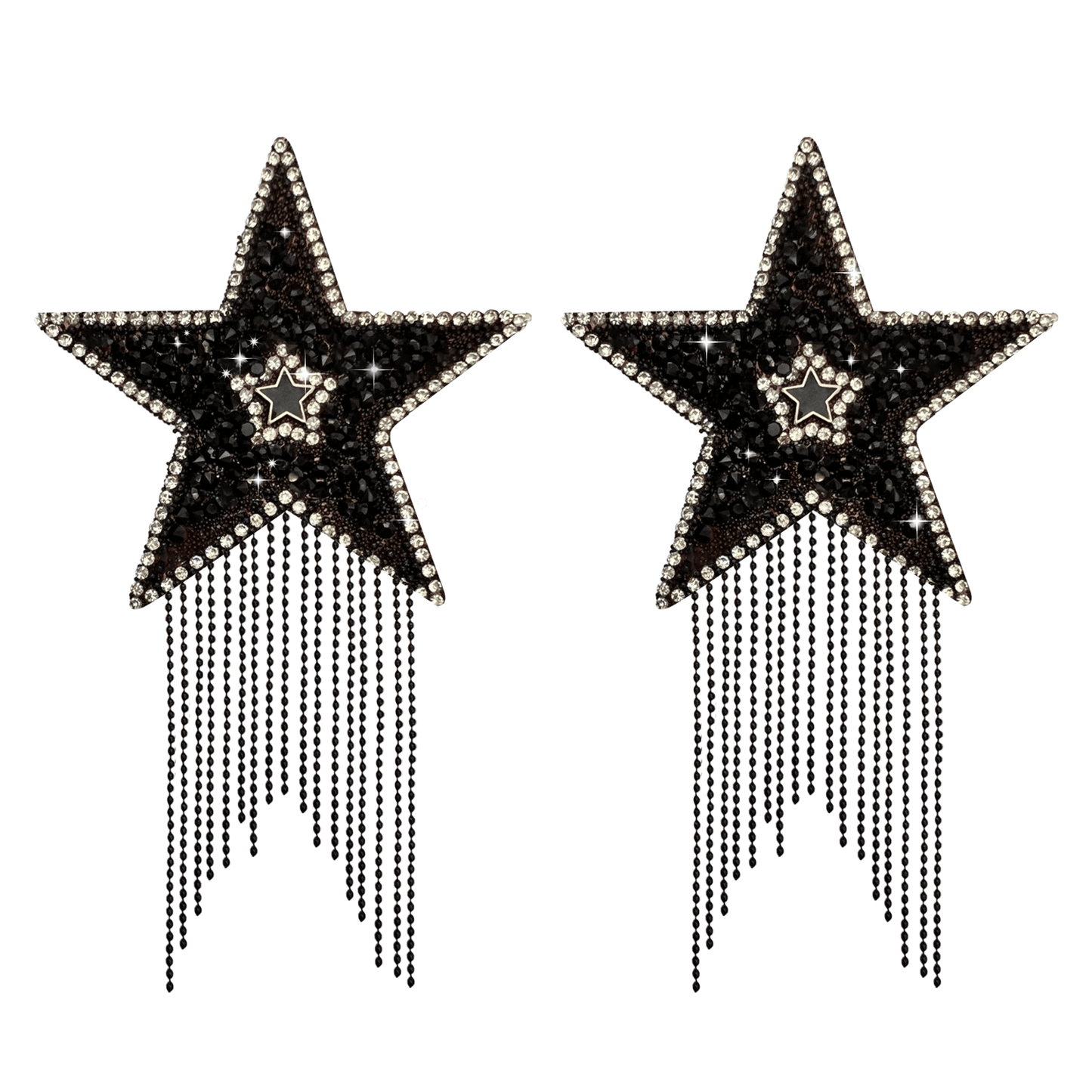 A Star Is Born Black Jewel Crysal Tassel Star Reusable Silicone Nipple Cover Pasties: Black / O/S
