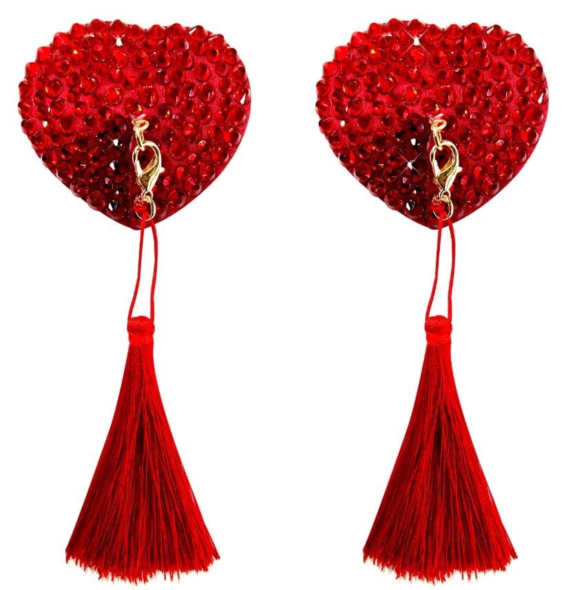 Forever Yours Red Heart Crystal Tassel Reusable Silicone Nipple Cover Pasties: Red / O/S