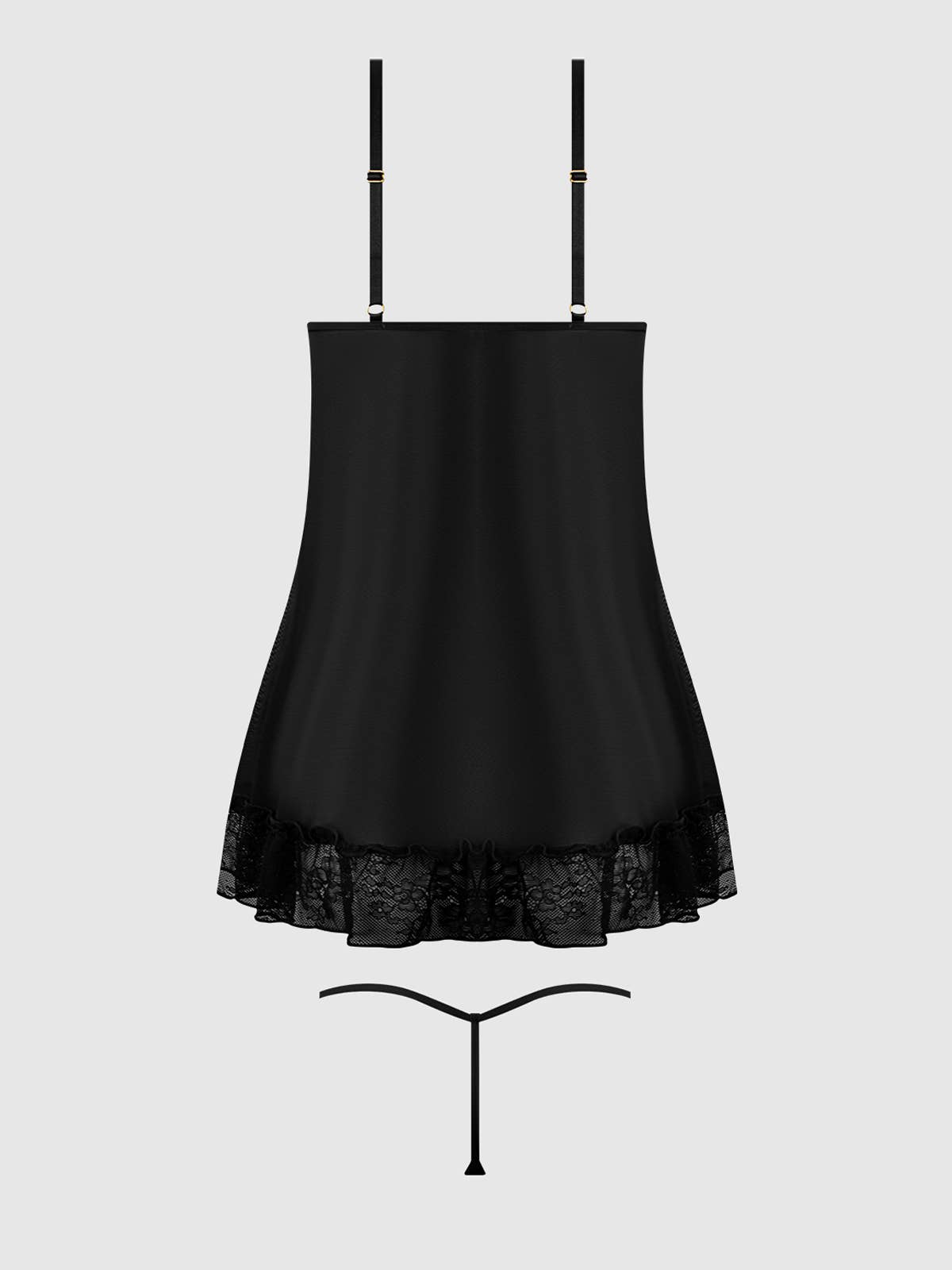 KIKI LACE BABYDOLL & G-STRING SET: BLACK / L