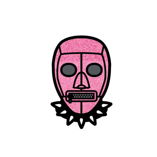 Bondage Mask Pink Enamel Pin, WRP-008: Black, Pink Glitter