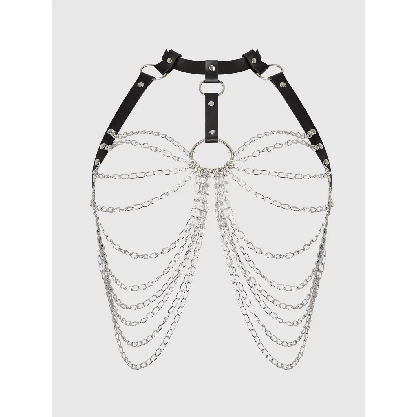 Chain & Leather-Like Draped Harness