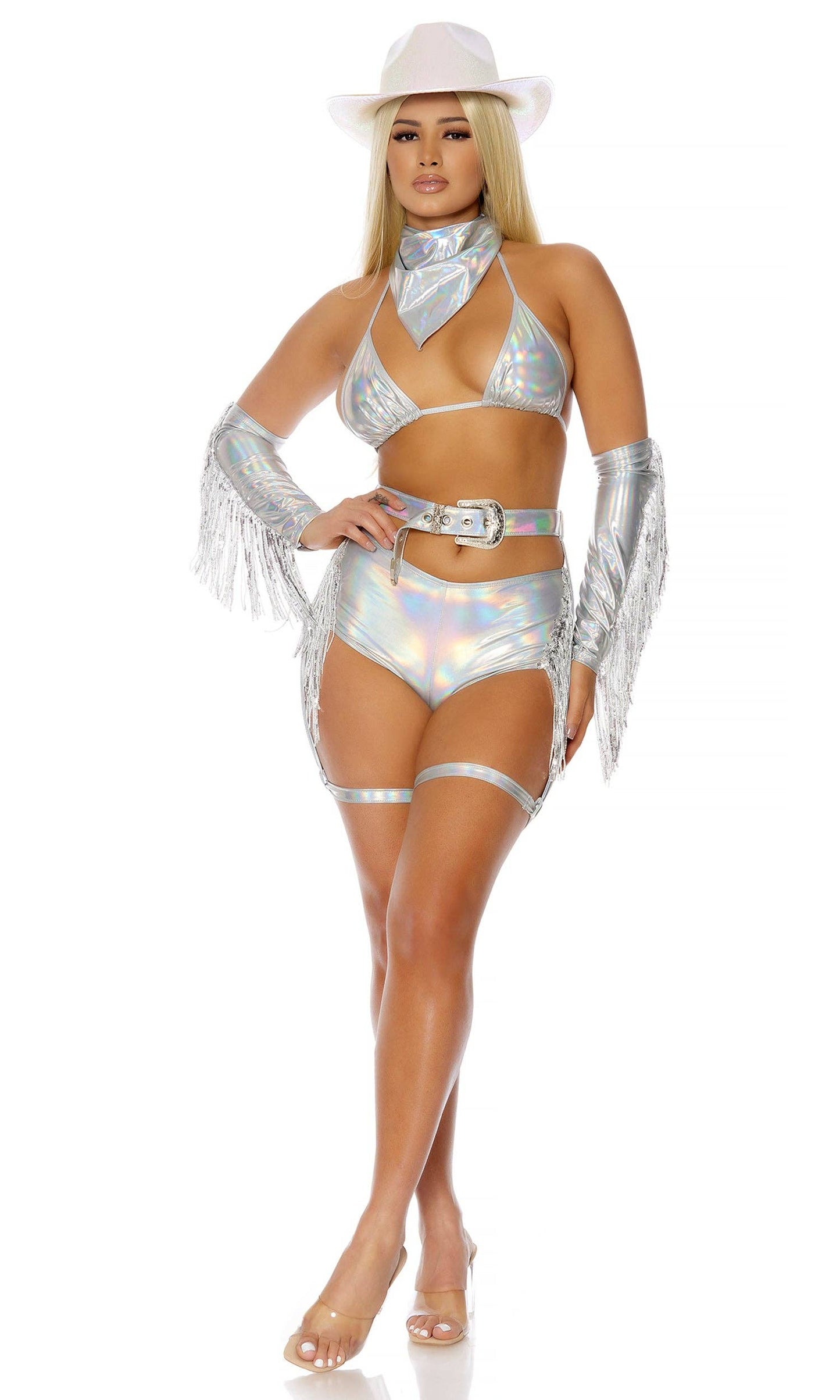 Spurs On Sexy Cowgirl Costume: Silver