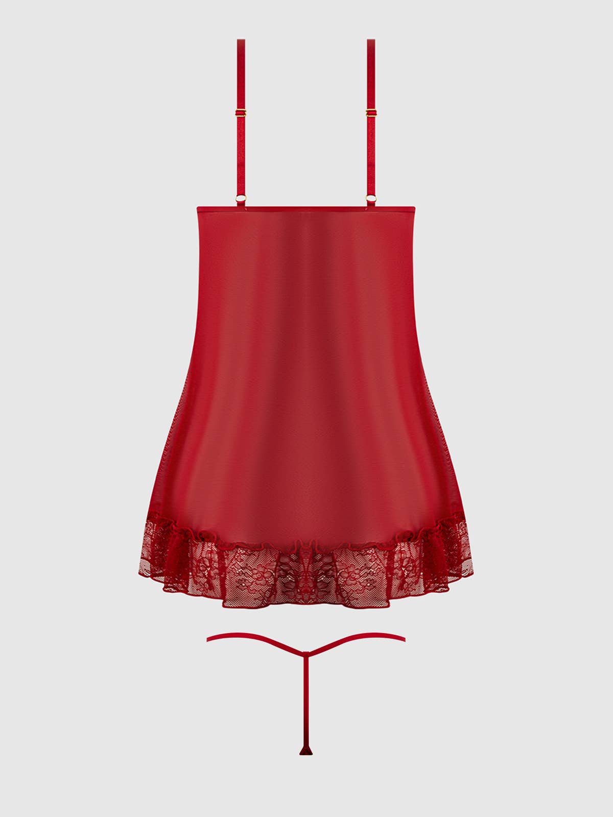 KIKI LACE BABYDOLL & G-STRING SET: CRIMSON RED / L