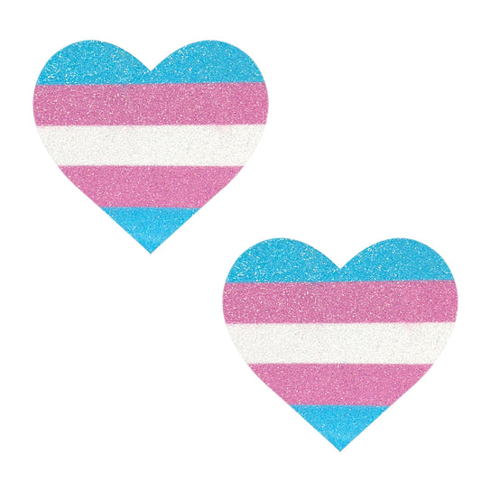Trans Flag Hearts of Pride Glitter Nipple Cover Pasties: MULTI / O/S