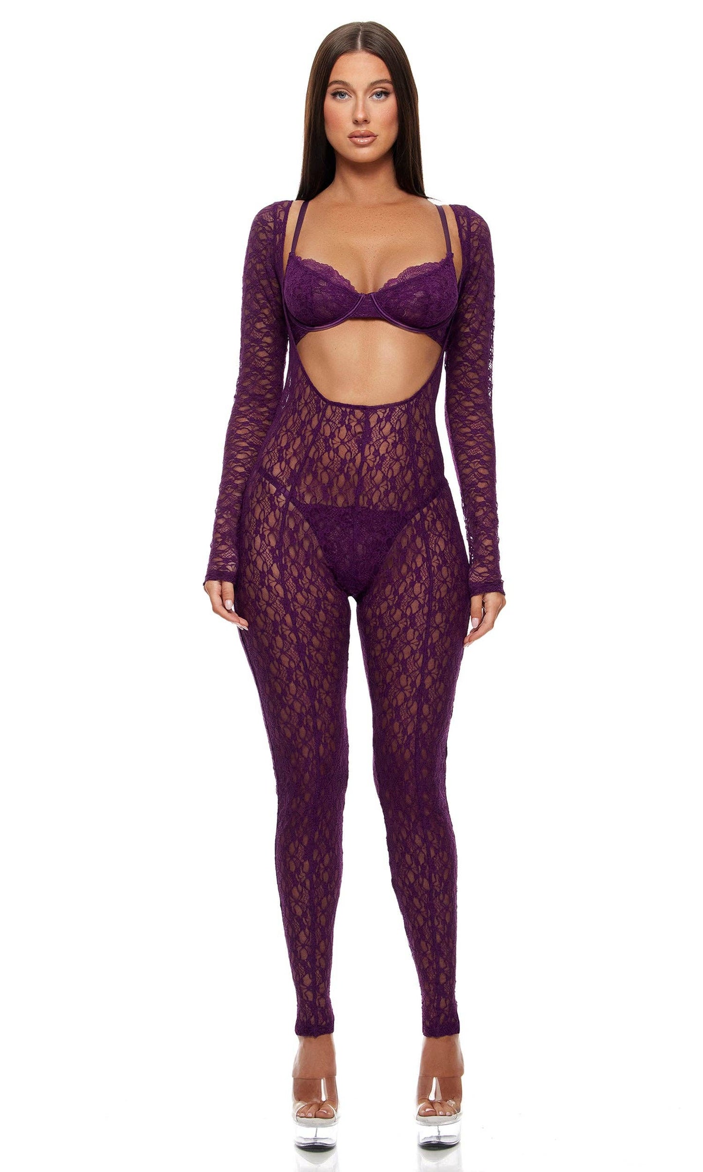 Feel Me Textured Lace Jumpsuit Lingerie Set
