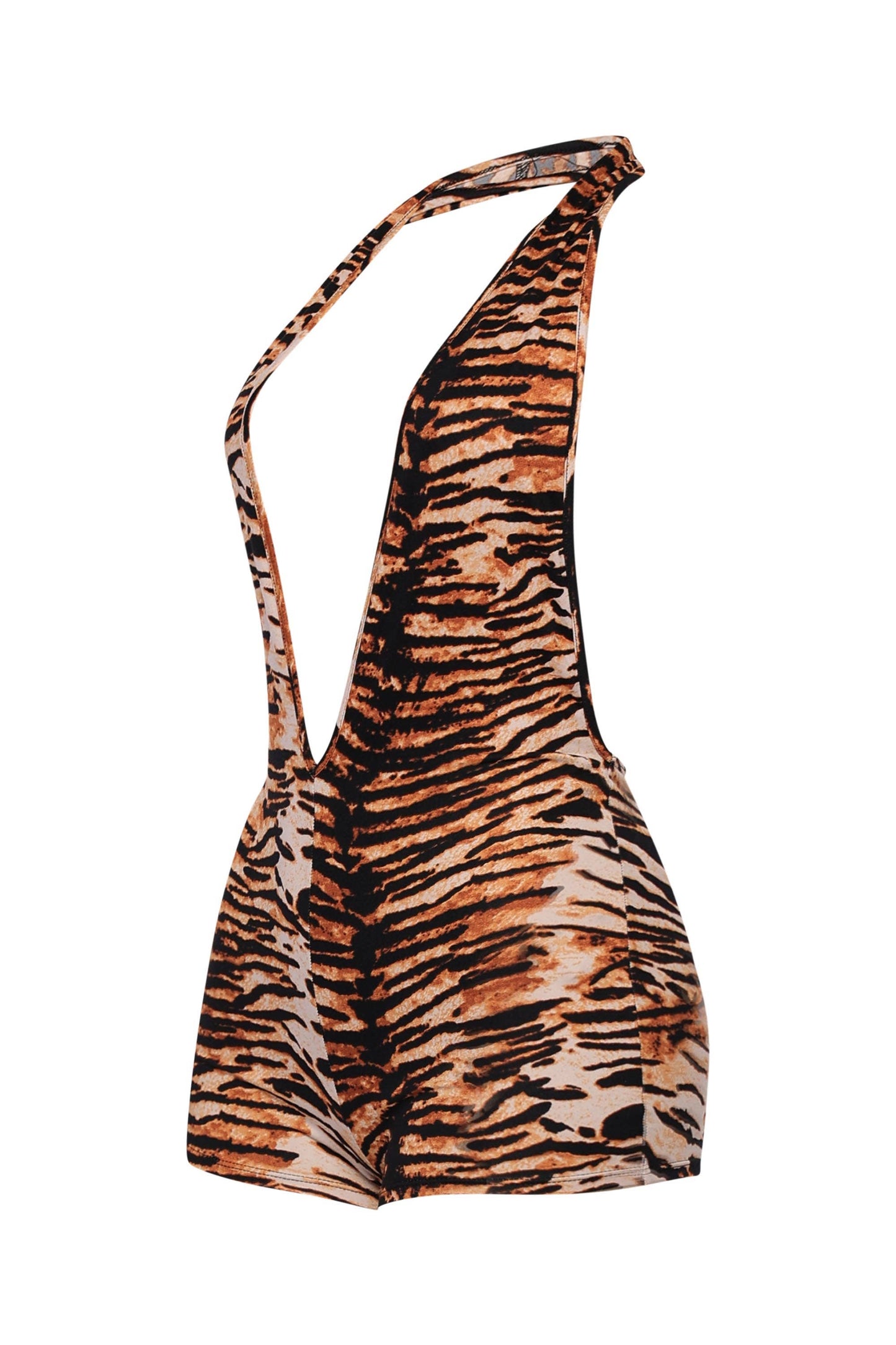 Low rise deep halter neck romper: TIGER / S
