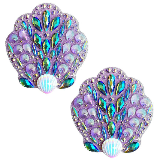 Ariel's Ocean Pearl Crystal Jewel Nipple Cover Pasties: Purple / O/S