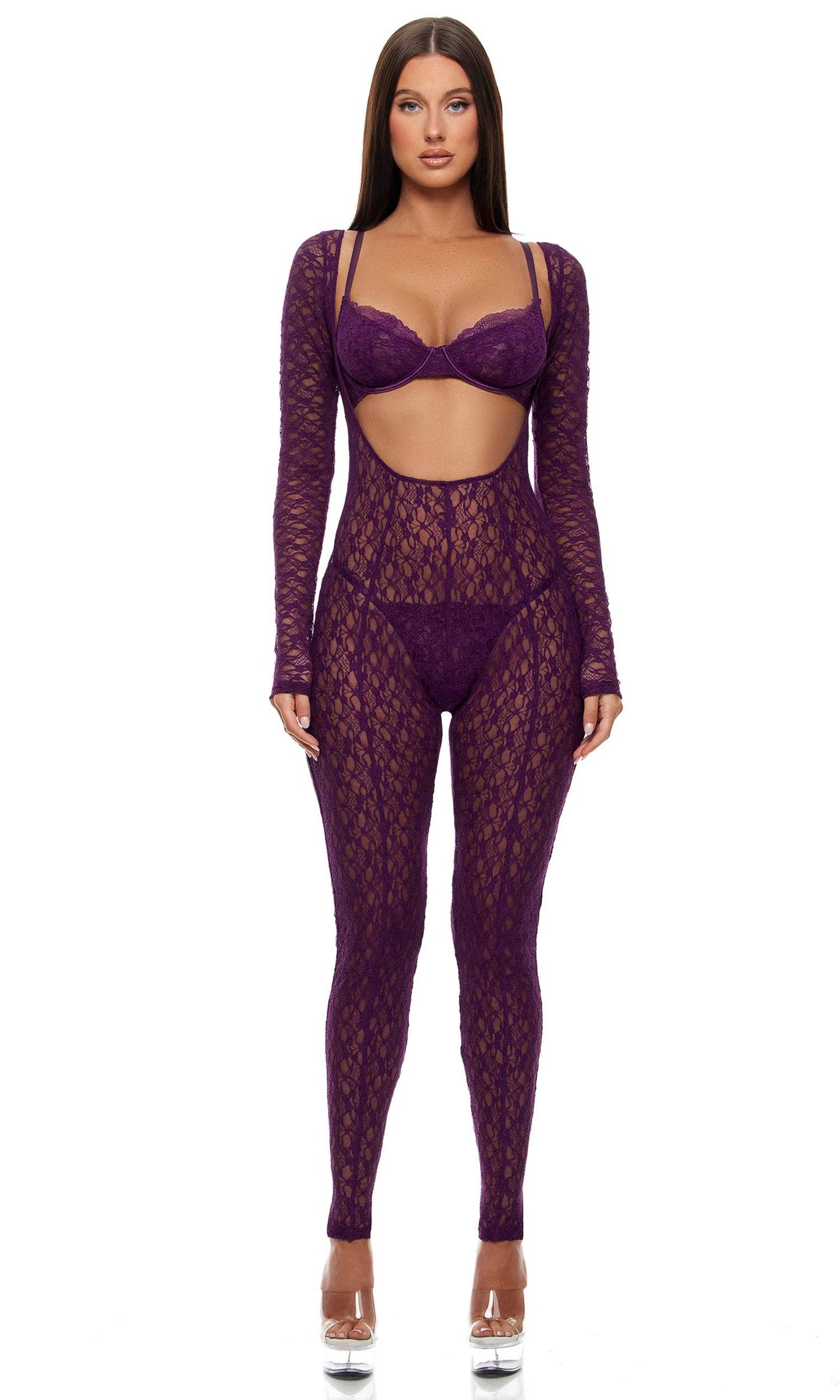 Feel Me Textured Lace Jumpsuit Lingerie Set