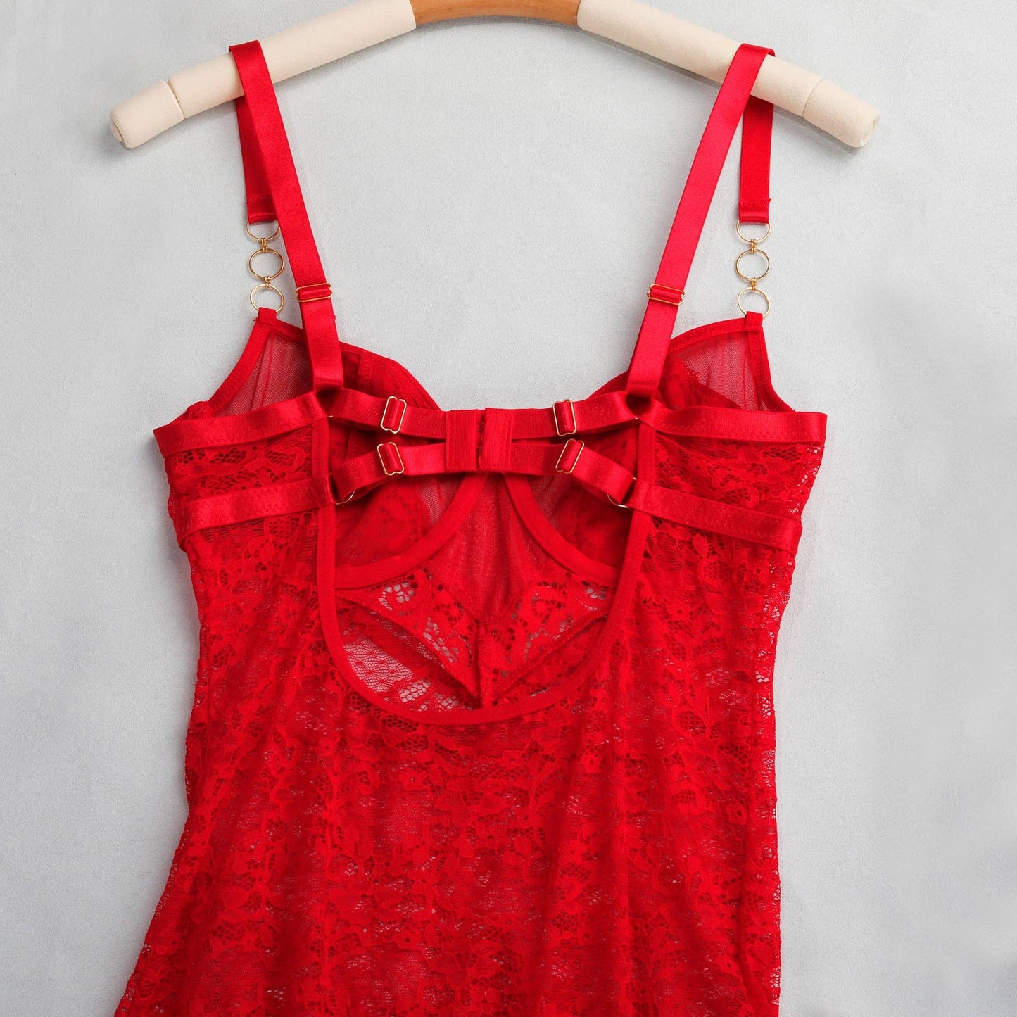 Lucky Floral Lace Side Split Lingerie Chemise Set