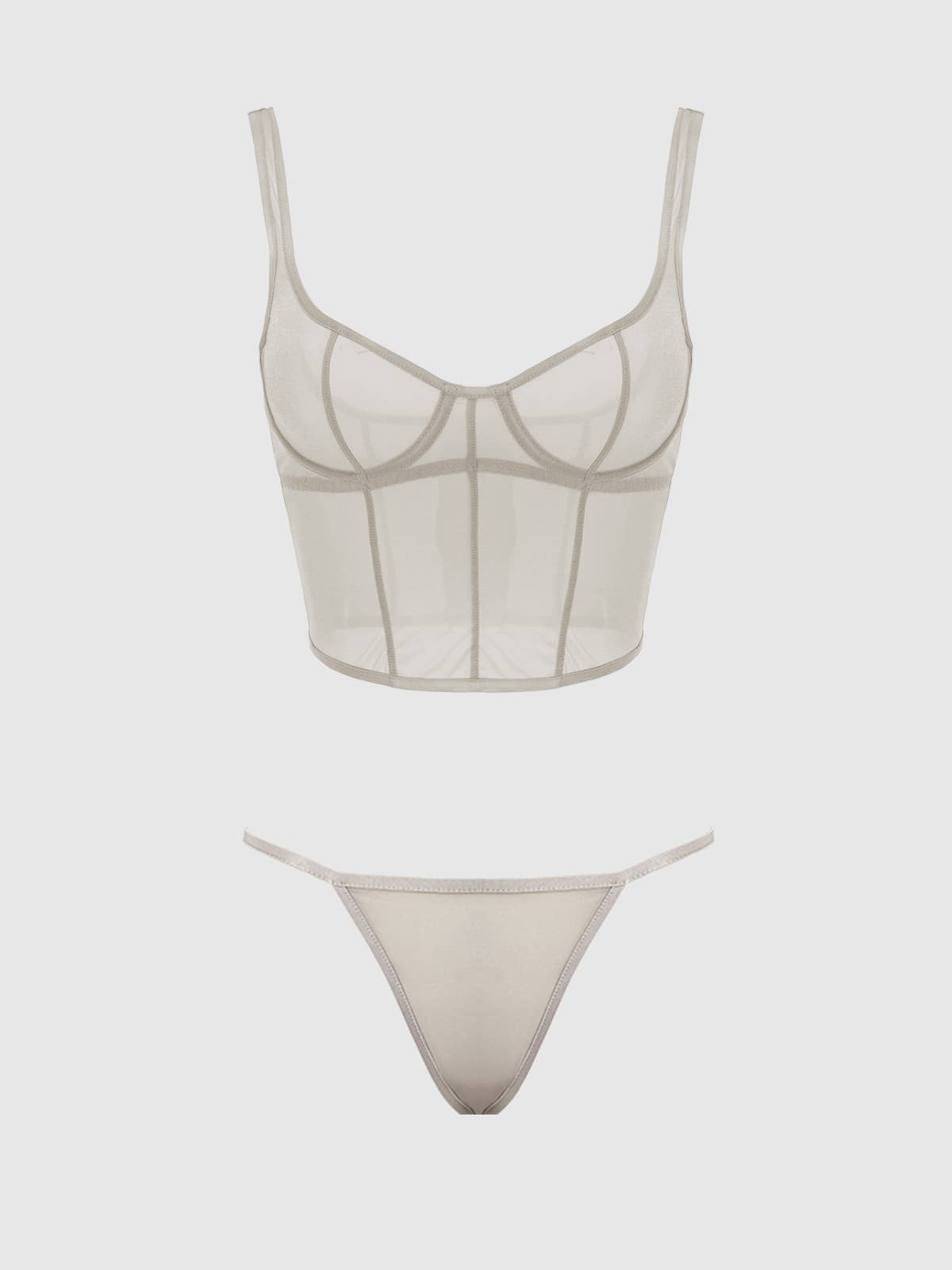 YVONE SHIMMER MESH BUSTIER & G-STRING SET: Silver / XL