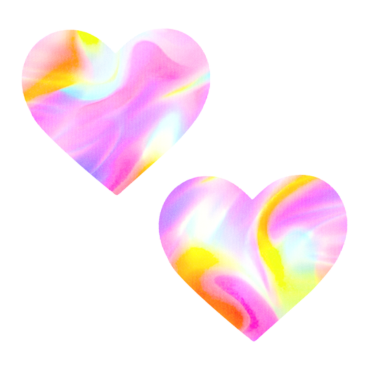 Unicorn Pastry Puff Tie Dye UV Iridescent I Heart U Nipple Cover Pasties - J Valentine Fabric: MUL / O/S