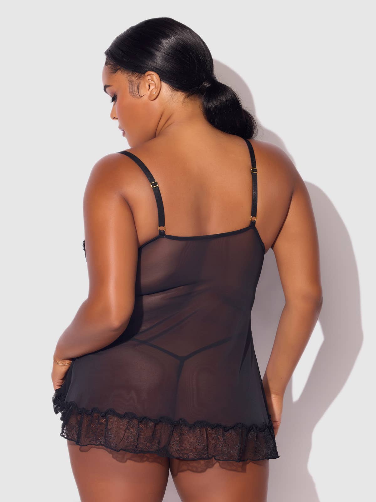 KIKI LACE BABYDOLL & G-STRING SET: BLACK / XL